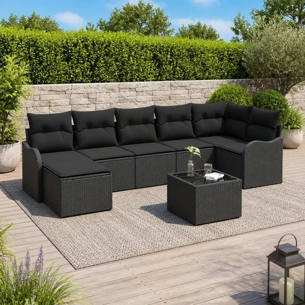 Modular Garden Sofa Set 8 Piece Poly Rattan Outdoor Lounge Furniture Black
