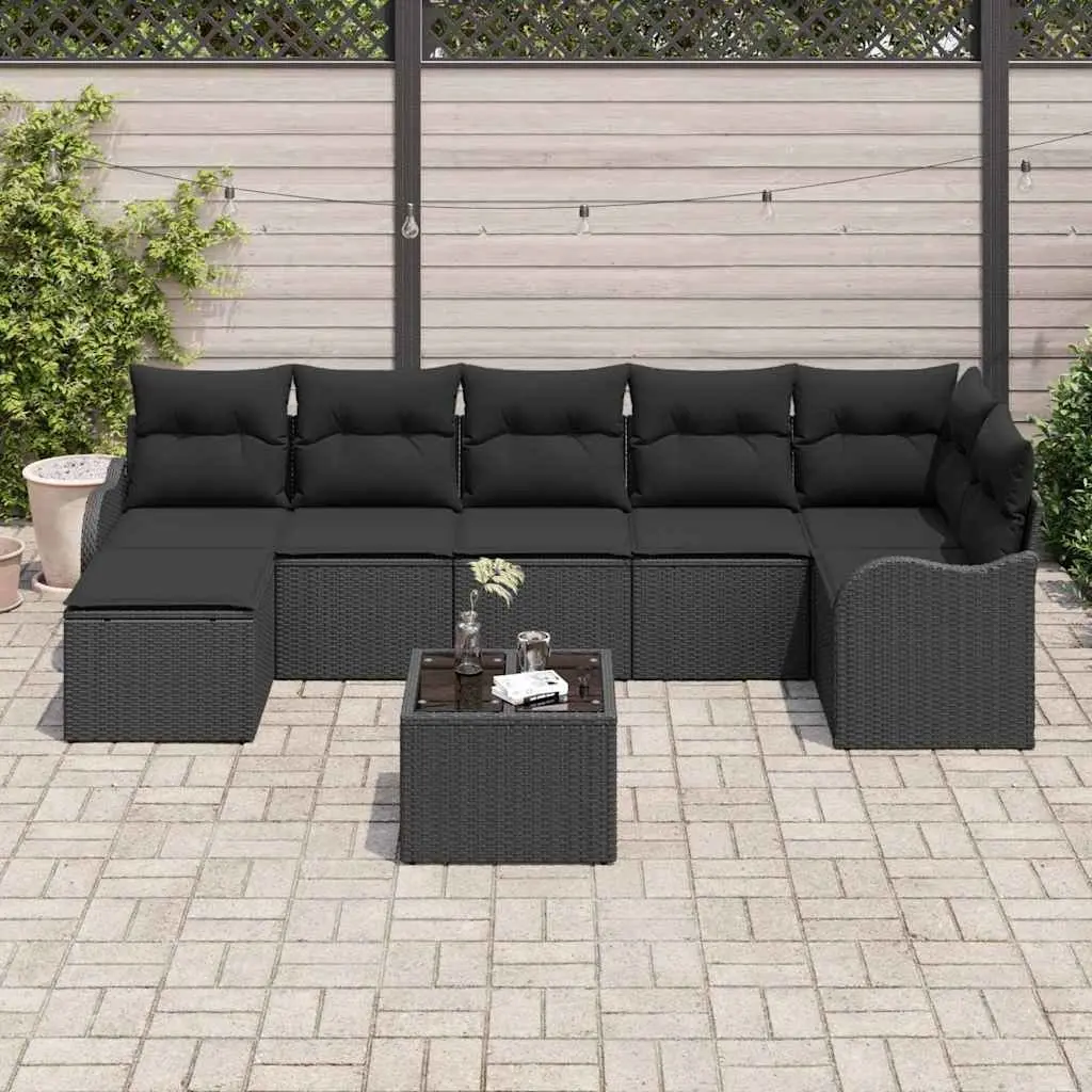 Modular Garden Sofa Set 8 Piece Poly Rattan Outdoor Lounge Furniture Black
