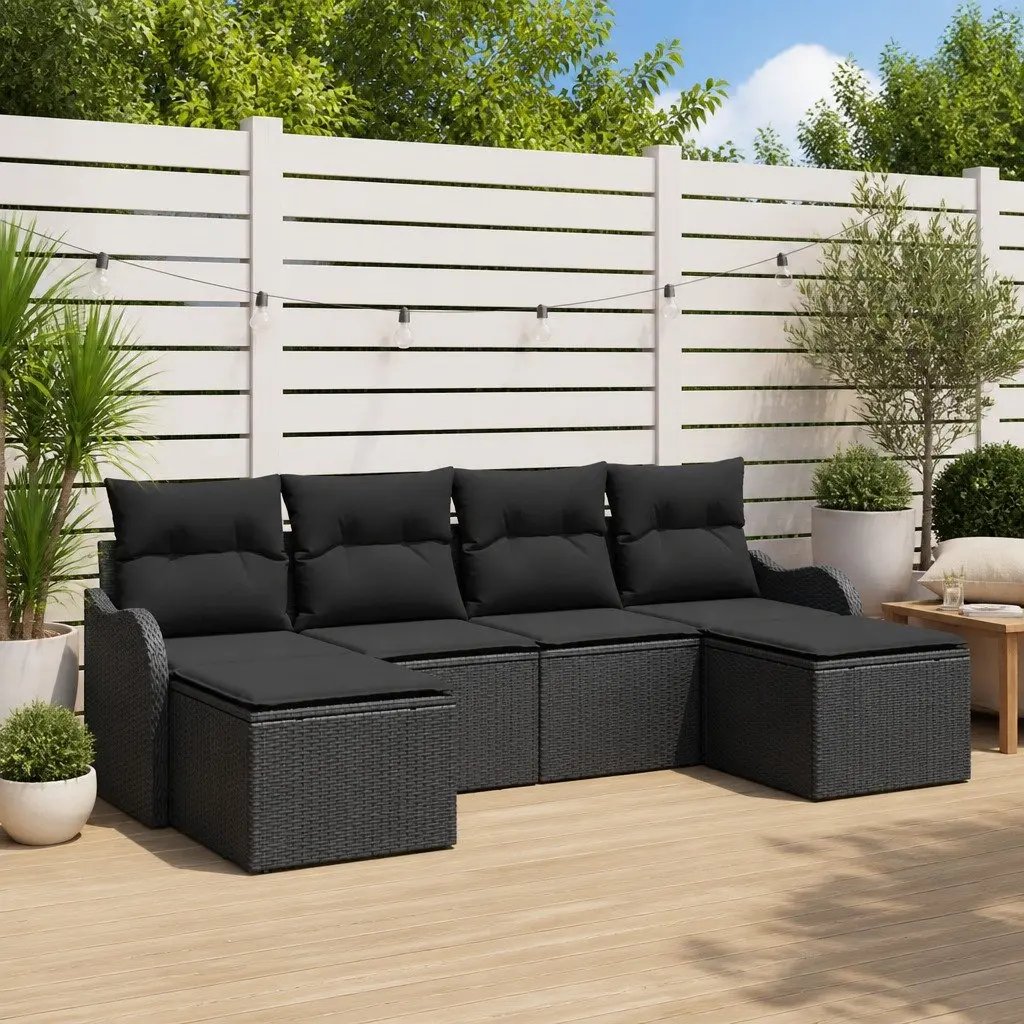 Modular Garden Sofa Set 6 Piece Outdoor Sectional Black Poly Rattan Patio
