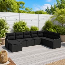 Durable 8-Piece Modular Black Rattan Garden Sofa Set