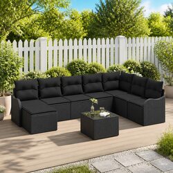 Black Poly Rattan Modular Garden Sofa Set – 9 Pieces