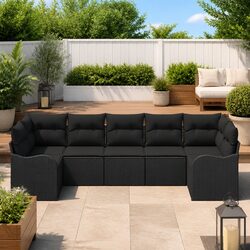 Durable 7-Piece Modular Garden Sofa Set in Black