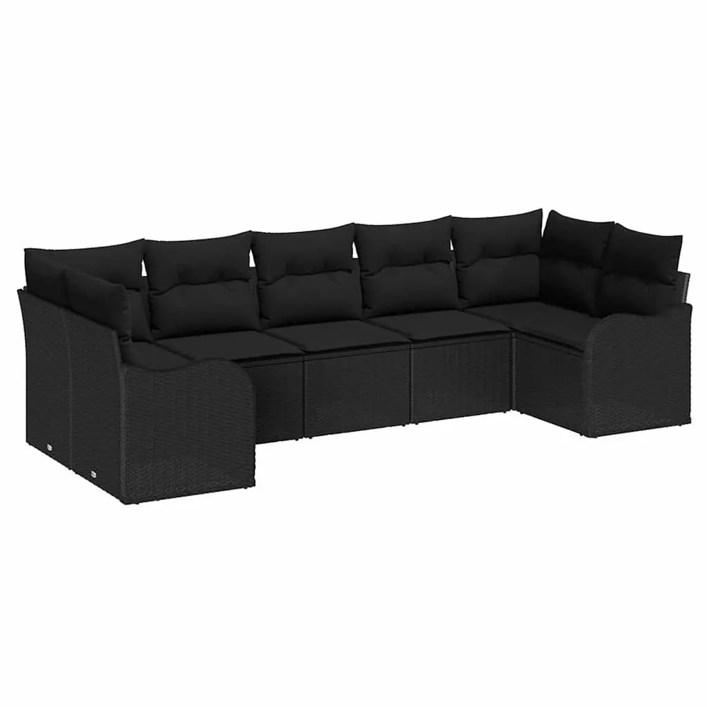 7 Piece Garden Sofa Set Poly Rattan Steel Frame Black Outdoor Furniture