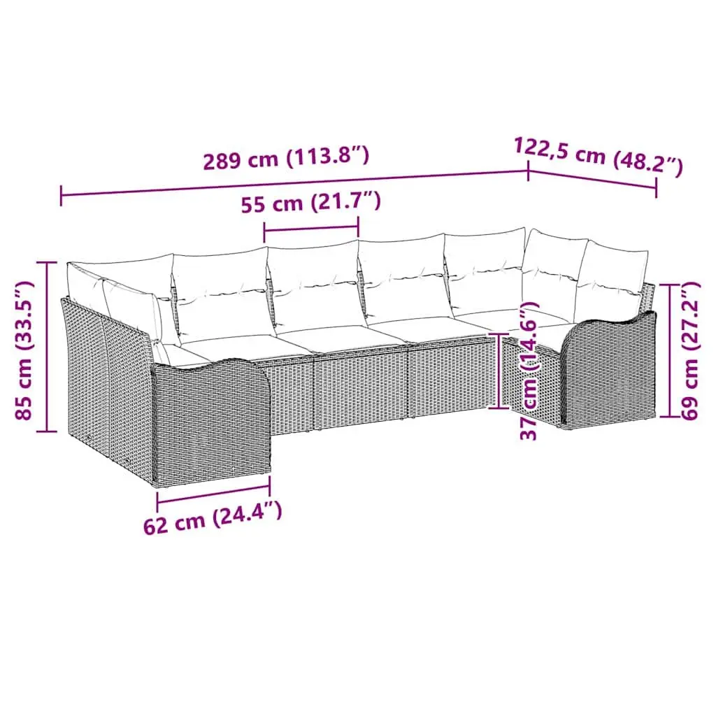 7 Piece Garden Sofa Set Poly Rattan Steel Frame Black Outdoor Furniture