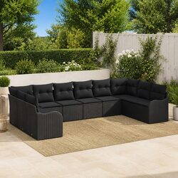 Exceptional 10-Piece Black Poly Rattan Garden Sofa Set