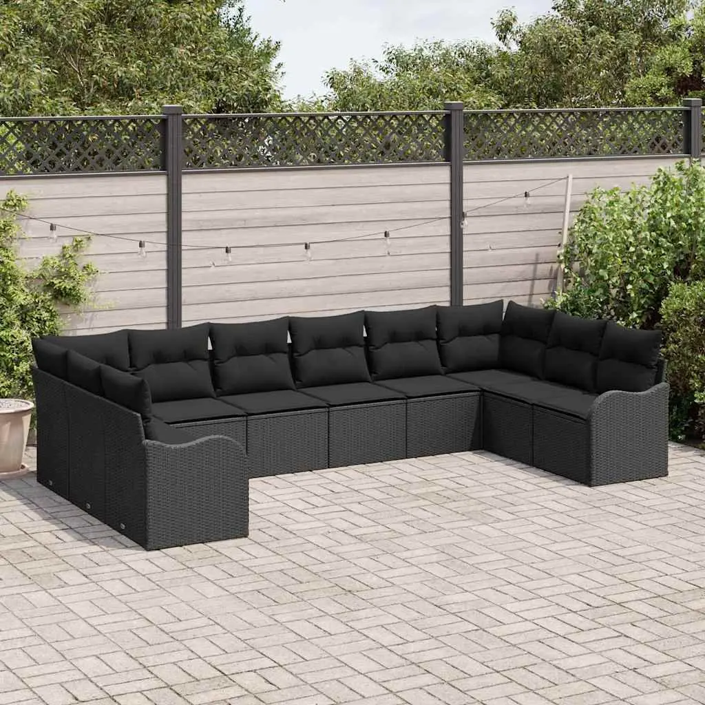 Modular Garden Sofa Set 10 Pieces with Storage Black Poly Rattan Outdoor