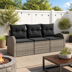 Durable Grey Poly Rattan Garden Sofa Set - 3 Piece