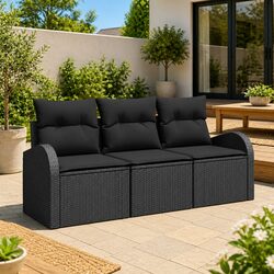 Durable 3-Piece Modular Black Rattan Garden Sofa Set