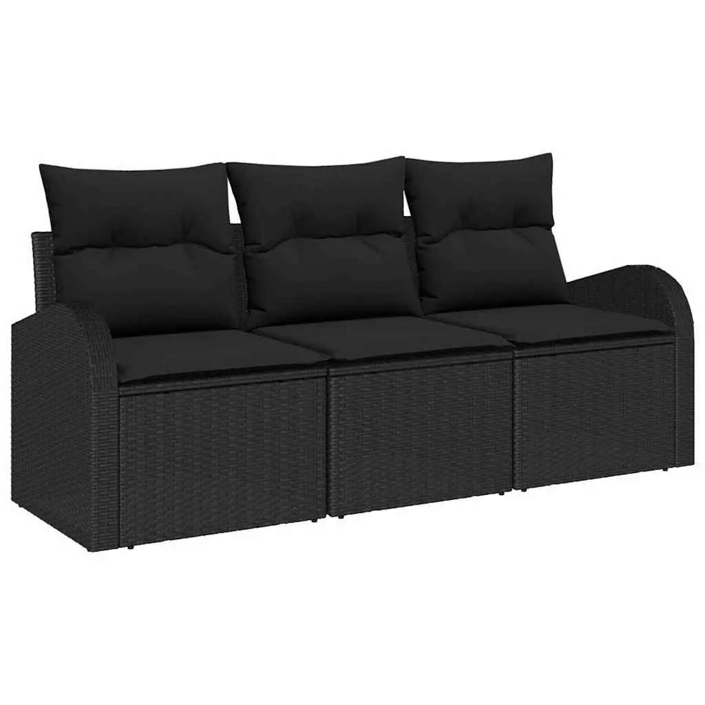 3-Piece Modular Black Rattan Garden Sofa Set