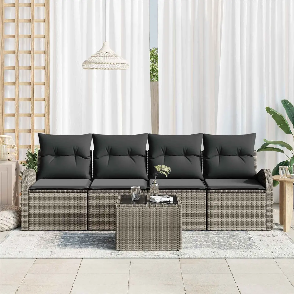 5-Piece Modular Garden Sofa Set with Storage in Grey
