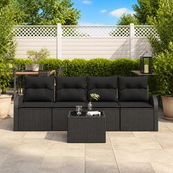 Black Modular Rattan Sofa Set 5 Pieces with Storage