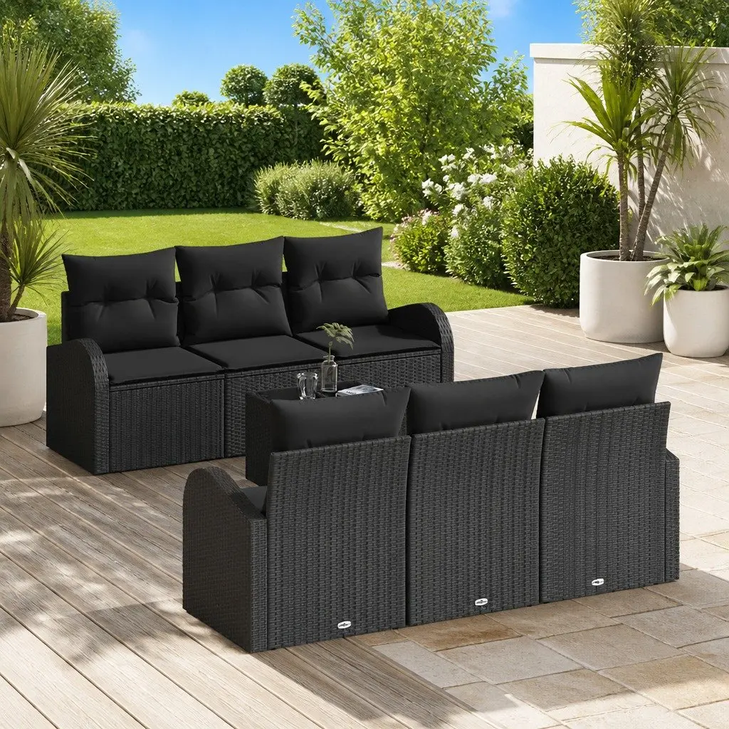 7-Piece Black Poly Rattan Garden Sofa Set