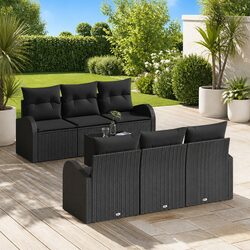 High-Quality 7-Piece Black Poly Rattan Garden Sofa Set