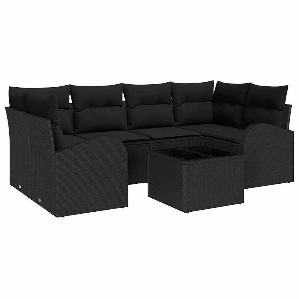 7-Piece Modular Black Poly Rattan Garden Sofa Set
