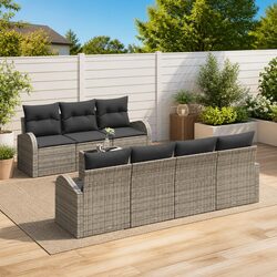8-Piece Outdoor Modular Sofa Set in Grey Poly Rattan