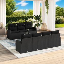 8-Piece Black Poly Rattan Outdoor Garden Sofa Set