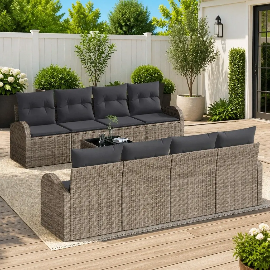 Grey Poly Rattan 9-Piece Modular Garden Sofa Set