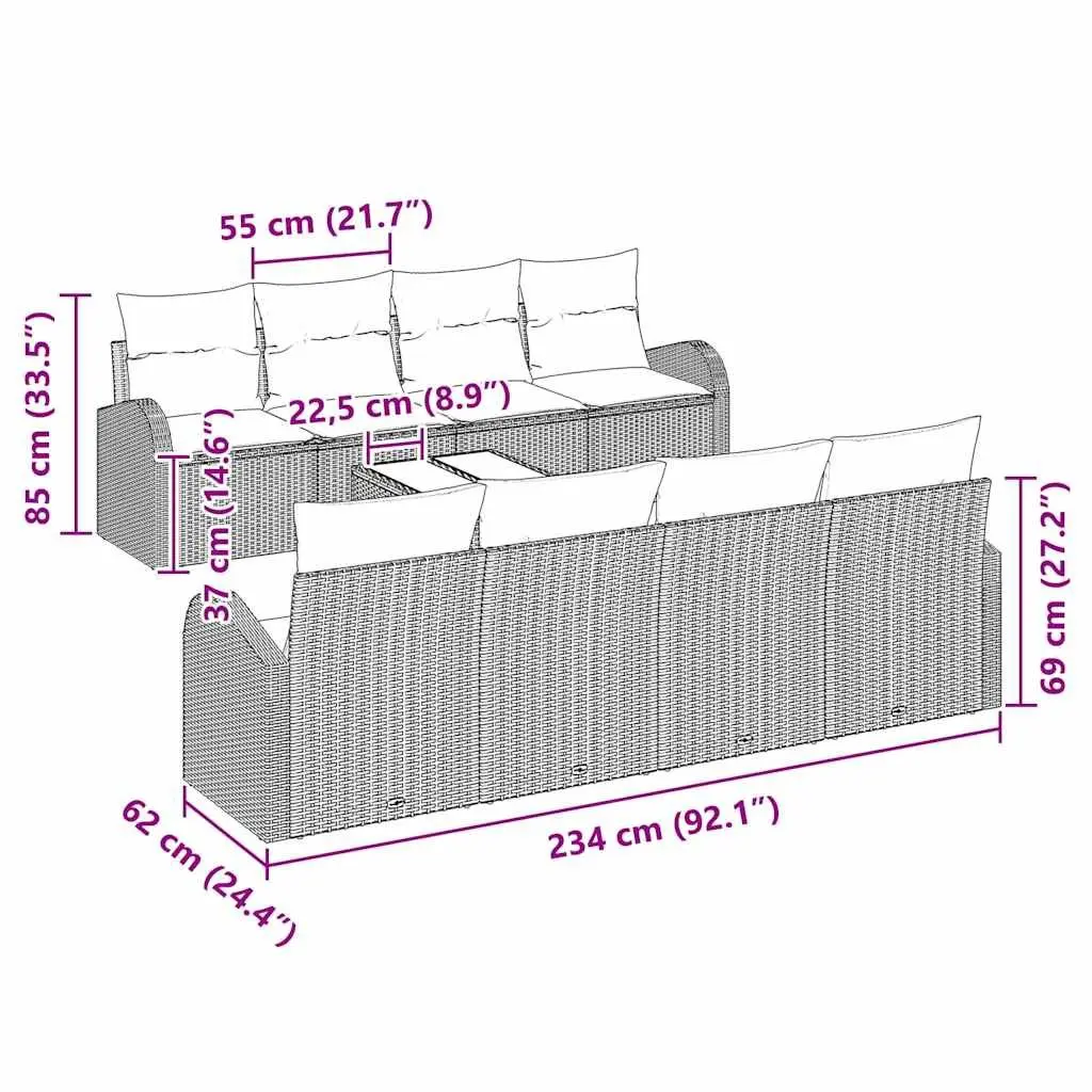 Grey Poly Rattan 9-Piece Modular Garden Sofa Set