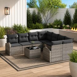 9-Piece Modular Outdoor Sofa Set with Cushions in Grey
