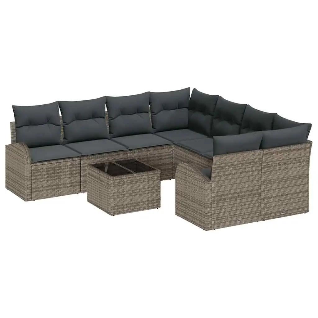 9-Piece Modular Outdoor Sofa Set with Cushions in Grey