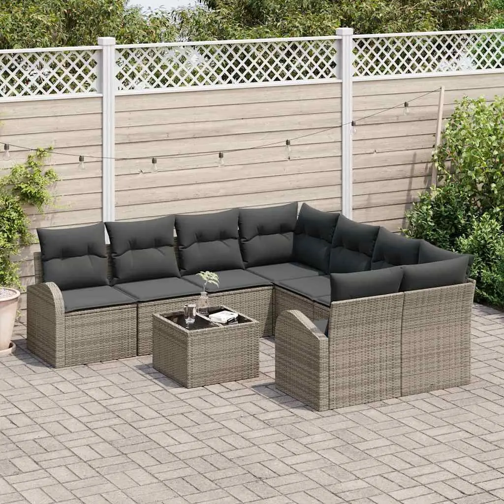 9-Piece Modular Outdoor Sofa Set with Cushions in Grey