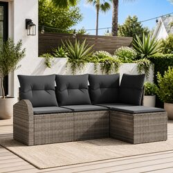 Durable 4 Piece Grey Poly Rattan Outdoor Sofa Set