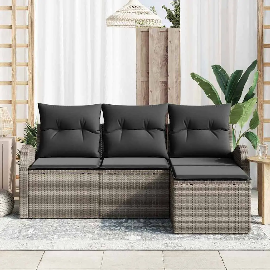 Outdoor Sofa Set Poly Rattan 4 Piece Grey