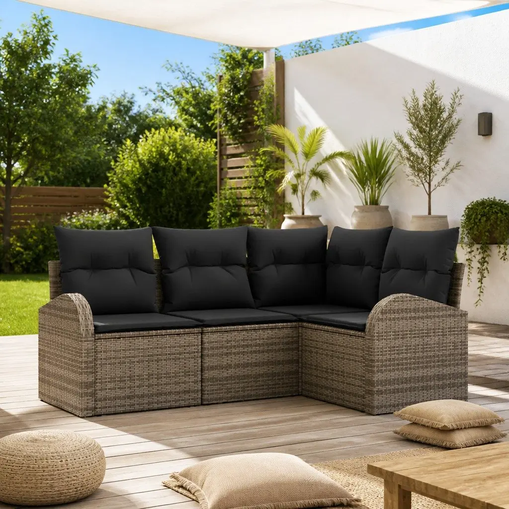 Garden Sofa Set Poly Rattan 4 Piece Grey Outdoor Furniture