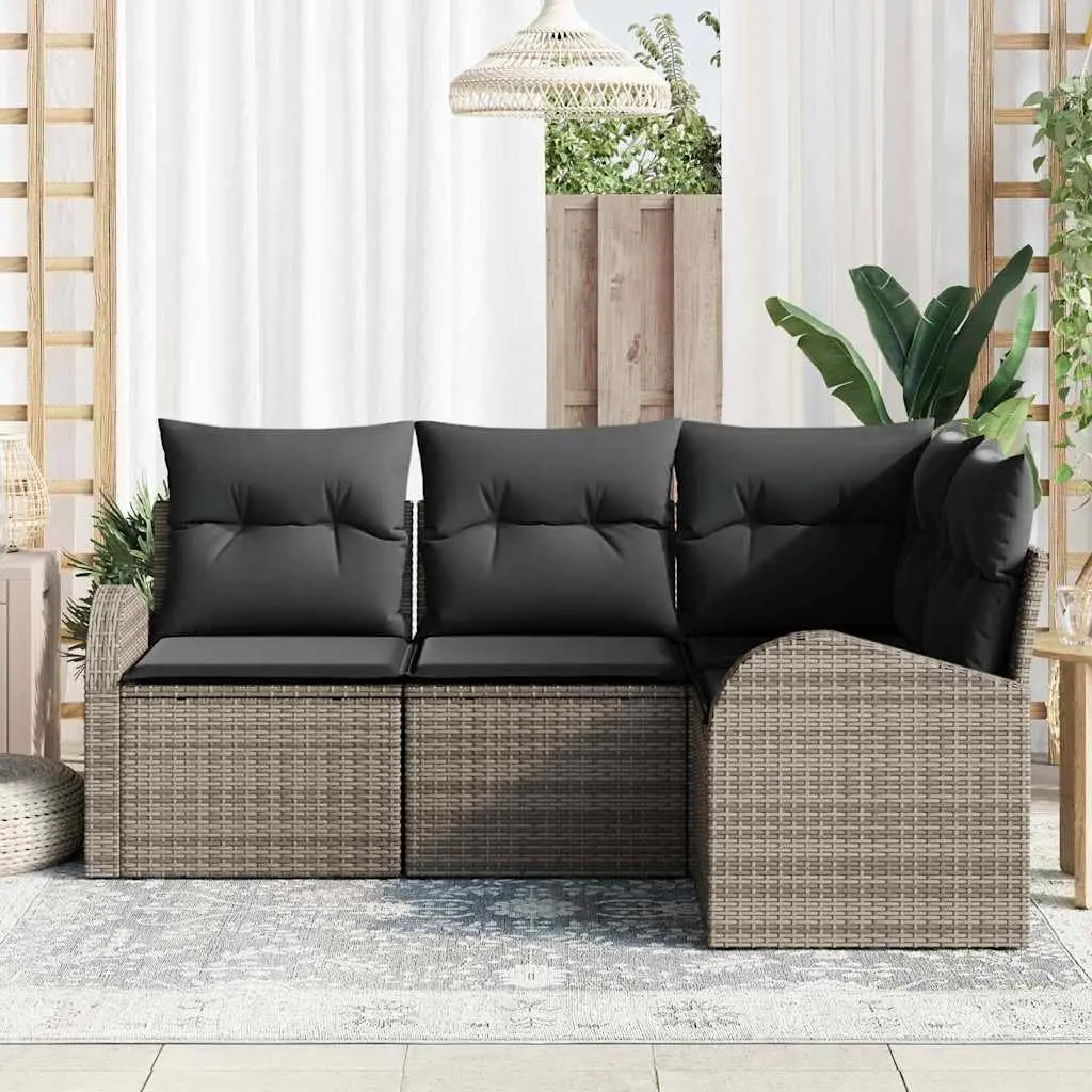 Garden Sofa Set Poly Rattan 4 Piece Grey Outdoor Furniture