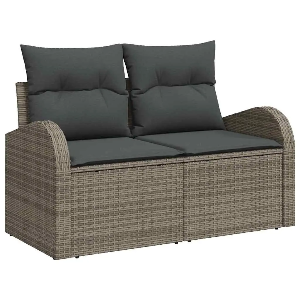 5-Piece Grey Poly Rattan Garden Sofa Set with Cushions