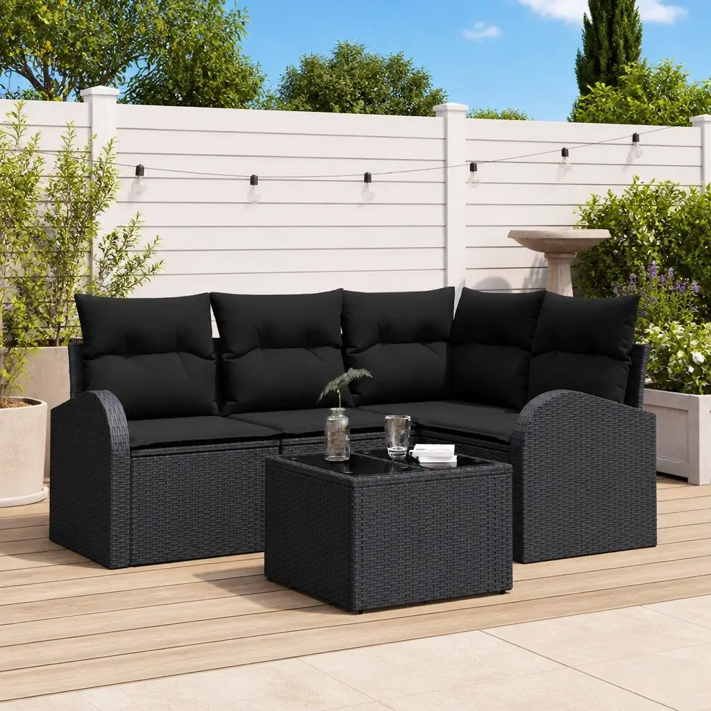 Garden Sofa Set Poly Rattan Black Modular Outdoor Furniture 5 Piece
