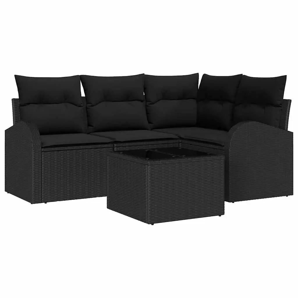 Garden Sofa Set Poly Rattan Black Modular Outdoor Furniture 5 Piece