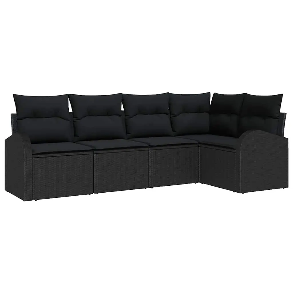Garden Sofa Set Poly Rattan 5 Pieces Black Outdoor Furniture