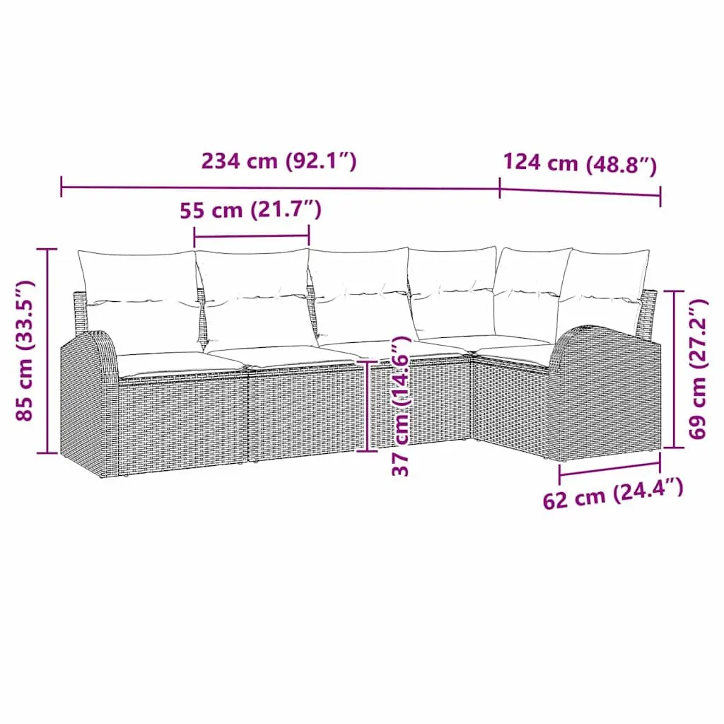 Garden Sofa Set Poly Rattan 5 Pieces Black Outdoor Furniture