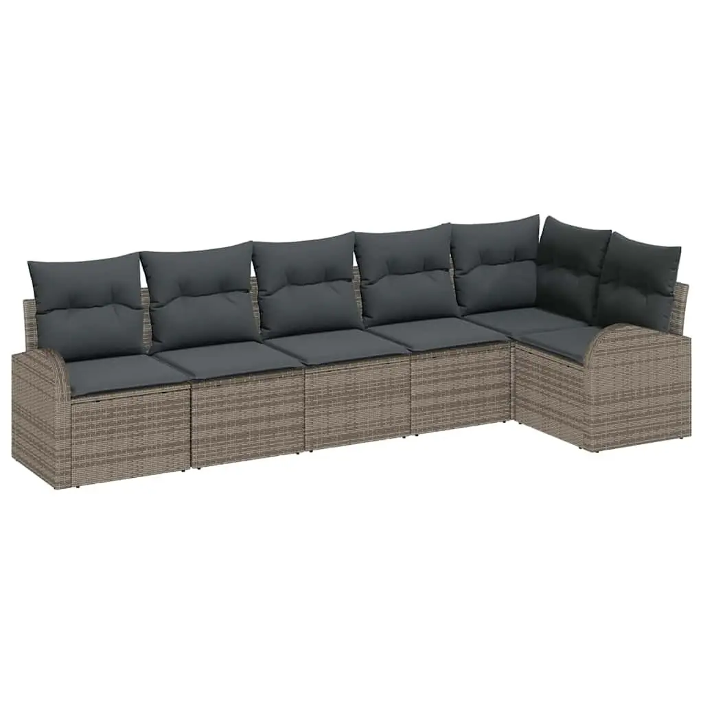 Garden Sofa Set Poly Rattan 6 Pieces Grey Outdoor Furniture with Cushions