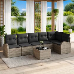 7-Piece Grey Poly Rattan Garden Sofa Set for Outdoors