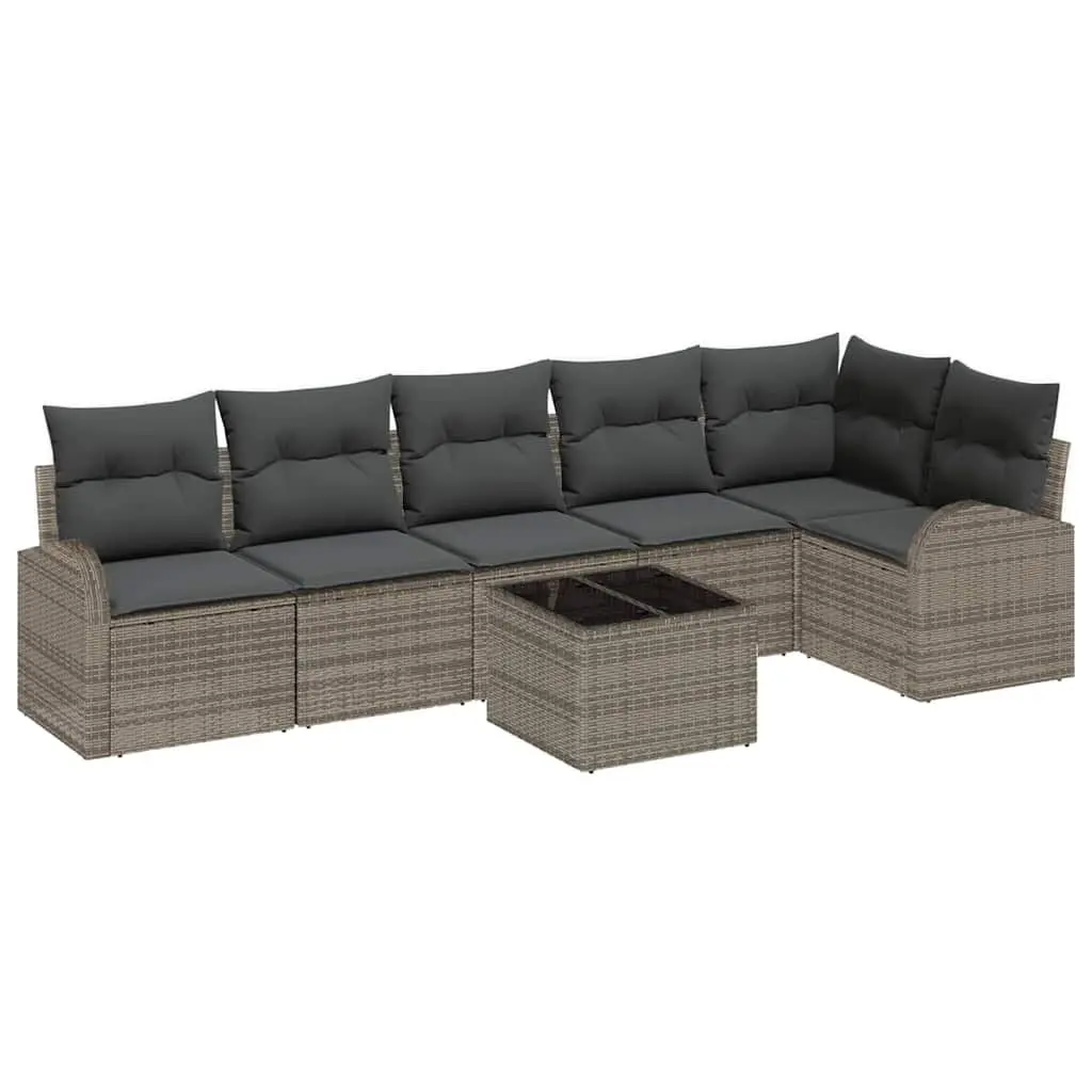 Garden Sofa Set Poly Rattan 7 Pieces Grey Outdoor Furniture Patio Lounge Cushion