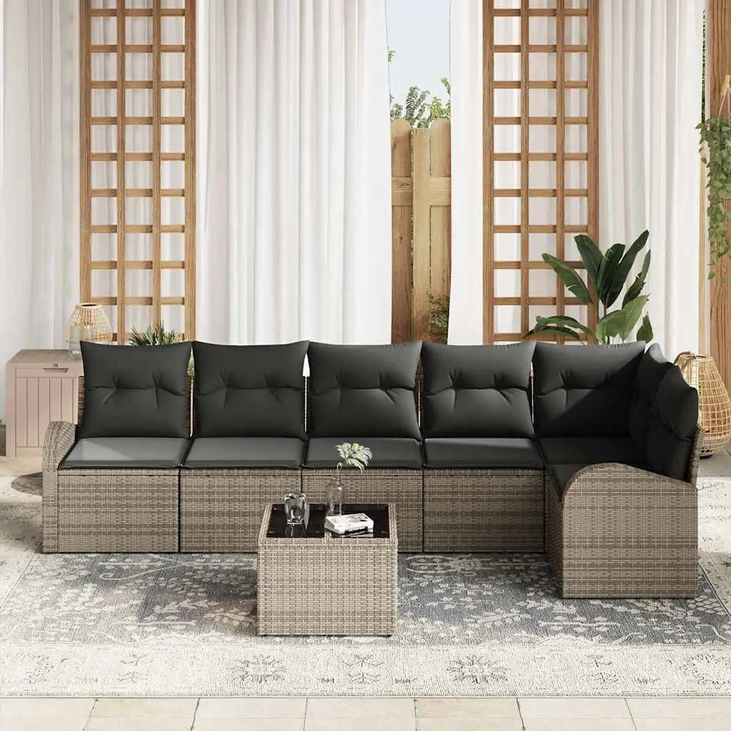 Garden Sofa Set Poly Rattan 7 Pieces Grey Outdoor Furniture Patio Lounge Cushion