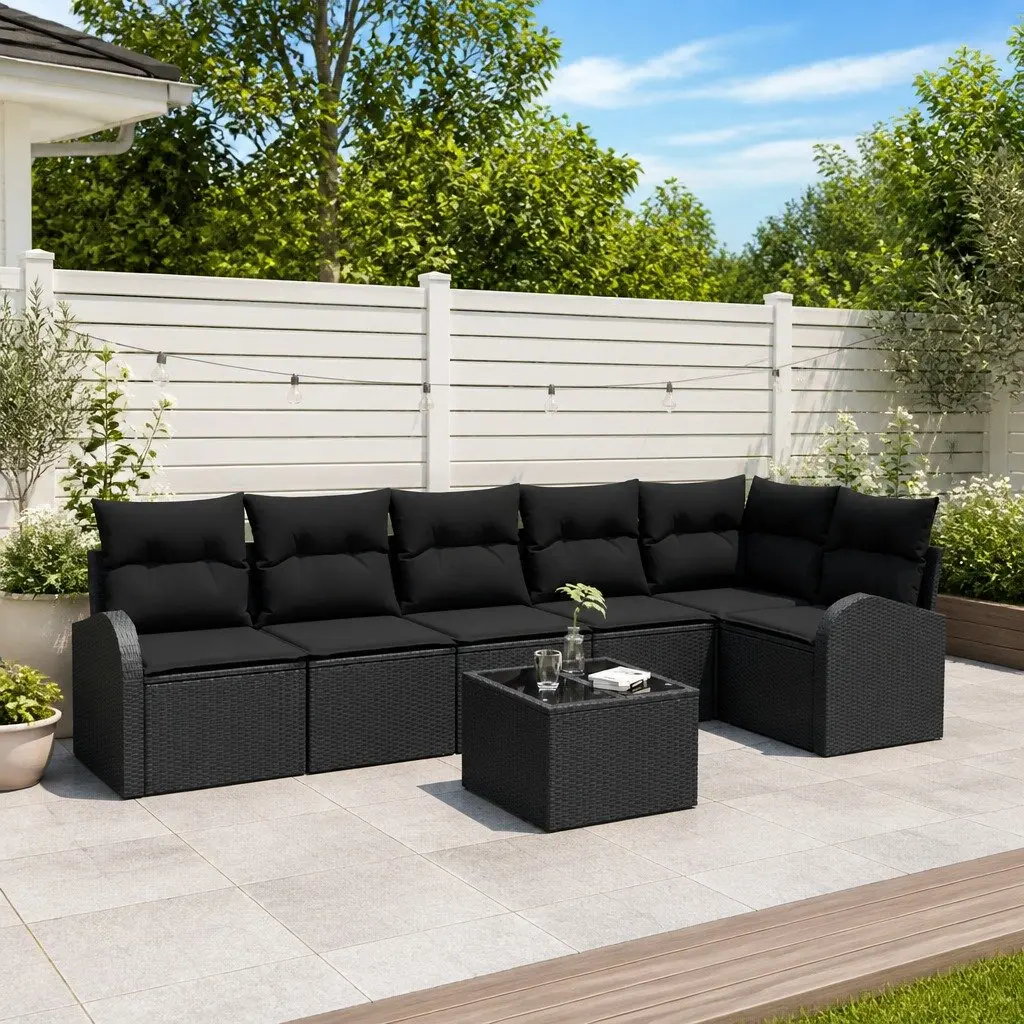 Garden Sofa Set Poly Rattan 7 Piece Outdoor Furniture Black