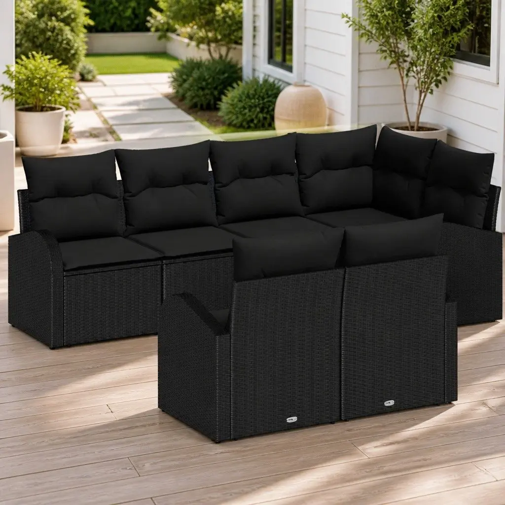Garden Sofa Set Poly Rattan 7 Piece Outdoor Sectional Black