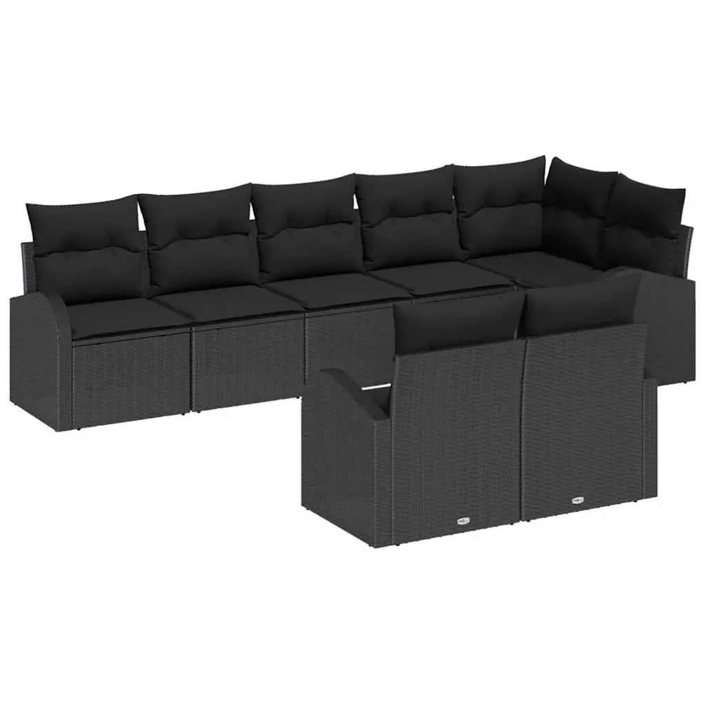 Modular 8-Piece Black Poly Rattan Garden Sofa Set