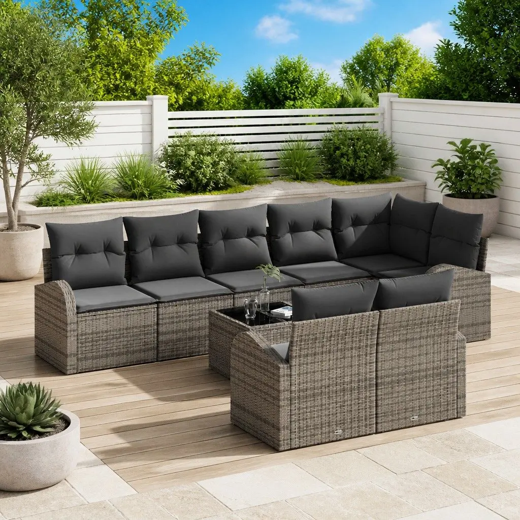 9-Piece Grey Modular Rattan Garden Sofa Set