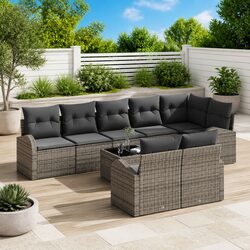 Premium 9-Piece Grey Modular Rattan Garden Sofa Set