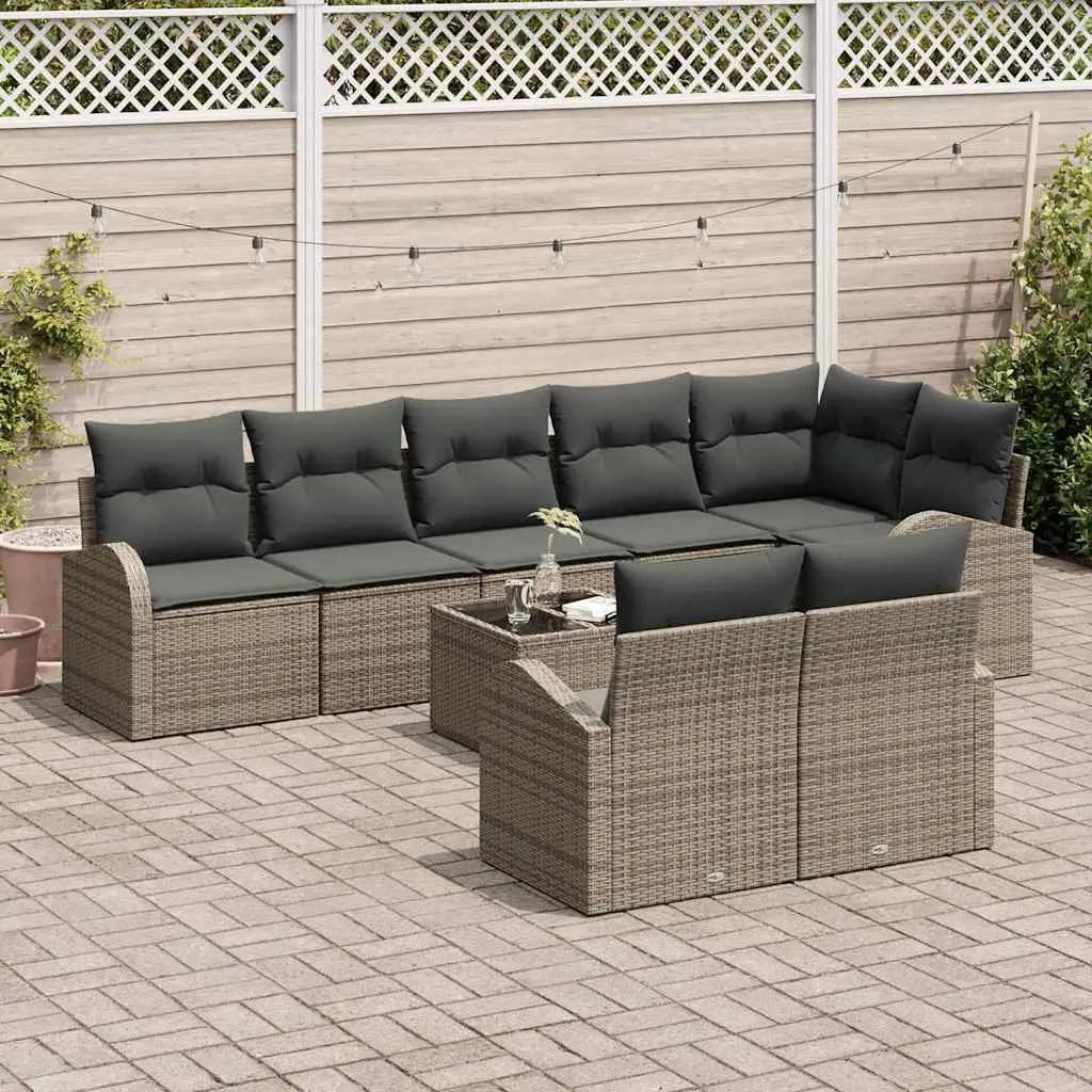 9-Piece Grey Modular Rattan Garden Sofa Set