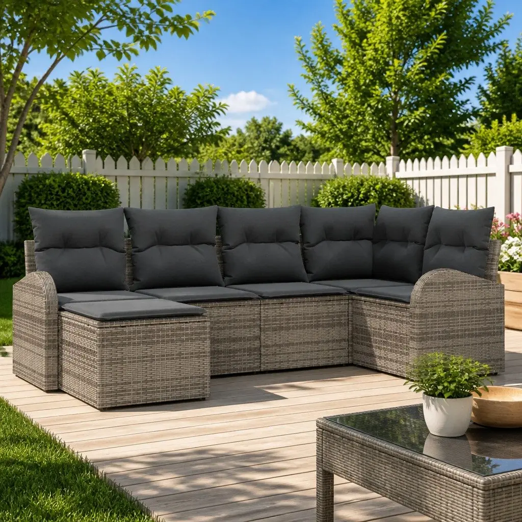 Grey Poly Rattan 6-Piece Modular Outdoor Sofa Set