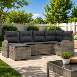 Grey Poly Rattan 6-Piece Modular Outdoor Sofa Set