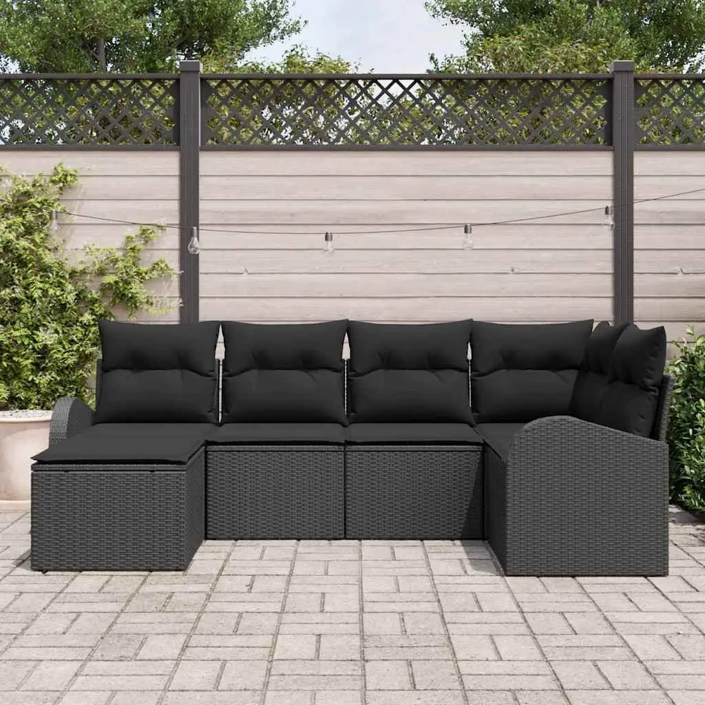 Outdoor Sofa Set Poly Rattan 6 Piece Black