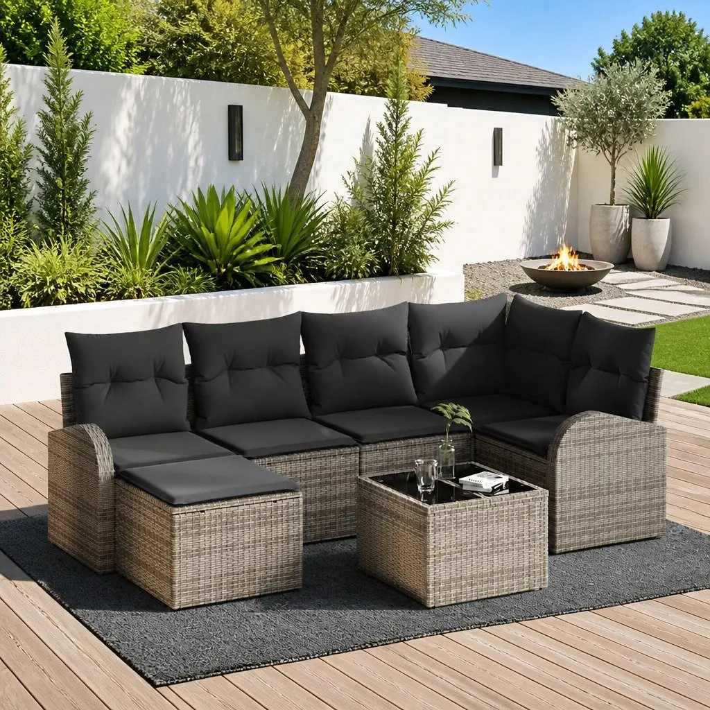Modular Sofa Set Poly Rattan 7 Piece Grey