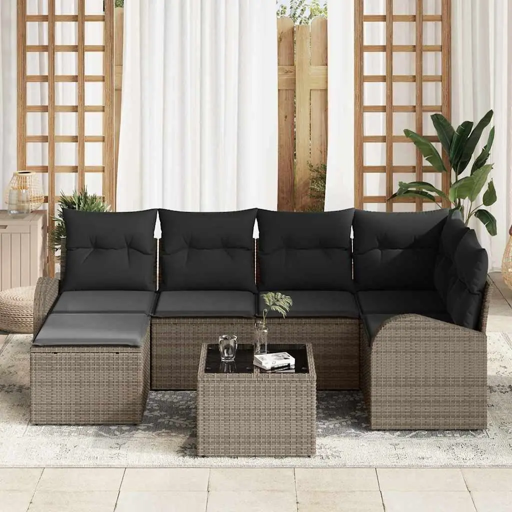 Modular Sofa Set Poly Rattan 7 Piece Grey