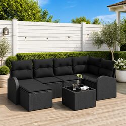 7-Piece Modular Black Poly Rattan Outdoor Sofa Set